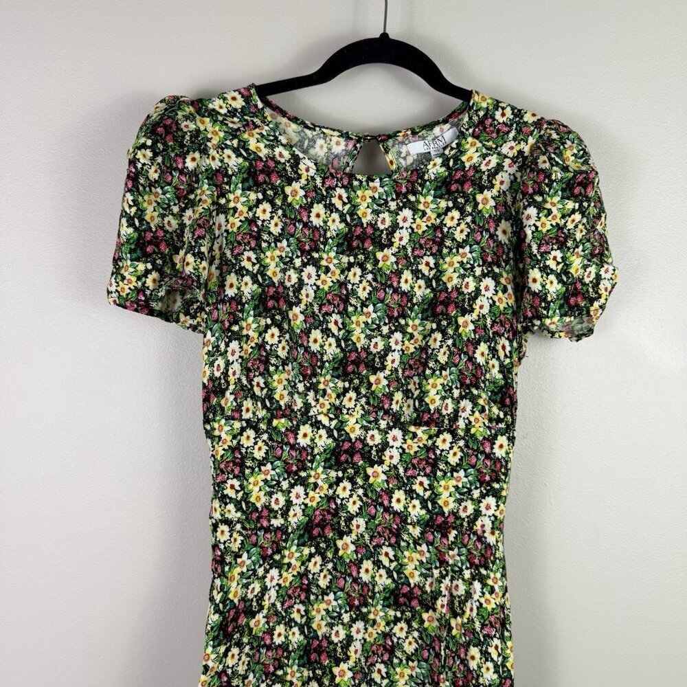 AFRM Los Angeles Floral Midi Dress Jamie Open Back Short Sleeve Slit Size S - Picture 3 of 9